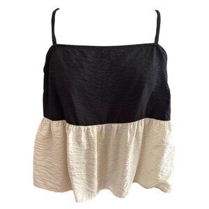 Loft Black & Beige Sleeveless Babydoll Top With Adjustable Straps Size 12